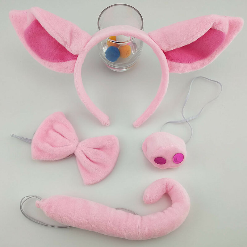 Szkielet świnia kostium zestaw akcesoriów Fuzzy różowy świnia uszy pałąk, muszka, pysk i ogon zestaw prosiaczek kostiumy maluchy i dzieci