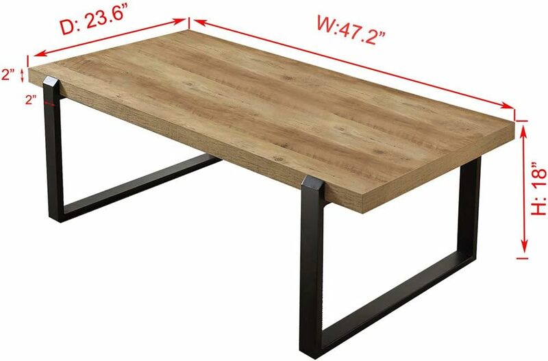 FOLUBAN-mesa de centro rústica de madera y Metal, mesa de cóctel Industrial para sala de estar, roble de 47 pulgadas