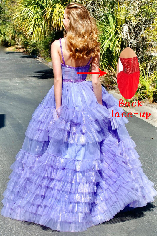 Bead Spaghetti Straps Strapless Prom Dress With Tiered Ruffles Backless Formal Evening Party Sheer Corset A-line Long Ball Gowns