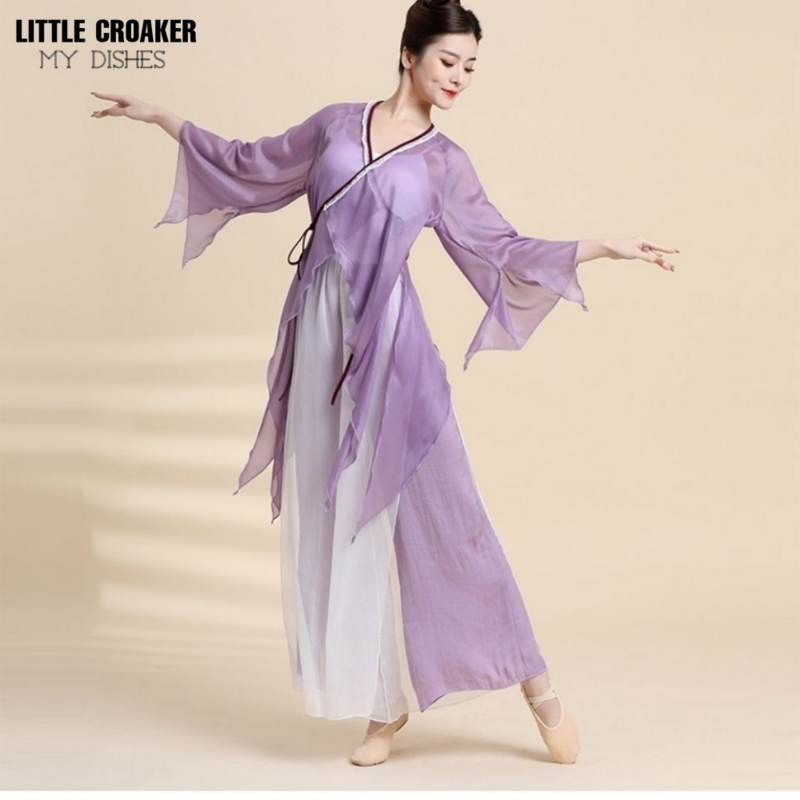 Classical Dance Purple Yarn Clothing Female Top Practice Martial Arts Ethnic Chinese Folk Dance Costume Women Stage Outfit