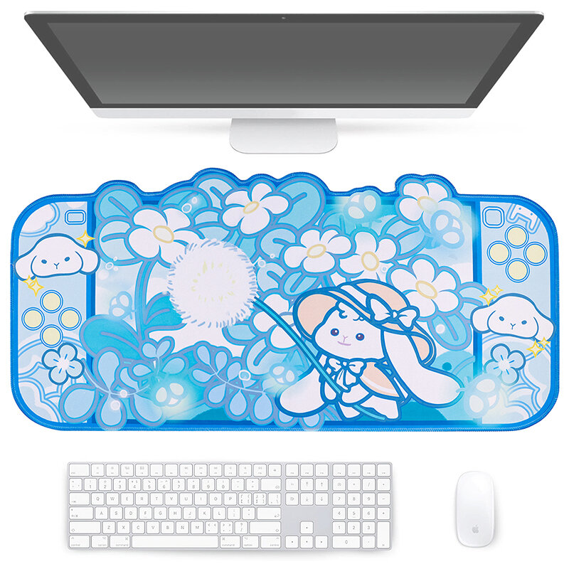Tapis de souris de jeu pour ordinateur, grand format, 80x40cm, kawaii, en forme de lapin bleu, imperméable