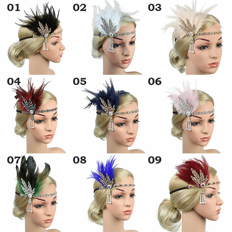 Mulheres Hairband Headpiece Pena Flapper Headband Headdress Traje Vintage Partido Rhinestone Pena Hairband Cabelo Acessórios