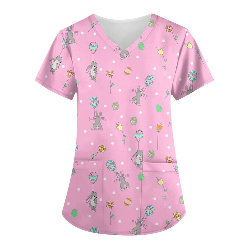 Camiseta con estampado De Pascua Para Mujer, Uniformes con Bolsillos y cuello en V, camisa De cuidado Para enfermera, Spa