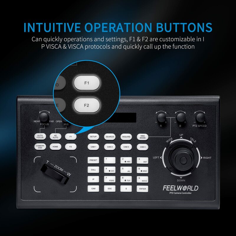 FEELWORLD-controlador de cámara KBC10 PTZ con Joystick y Control de teclado, pantalla LCD, PoE, compatible con transmisión en vivo