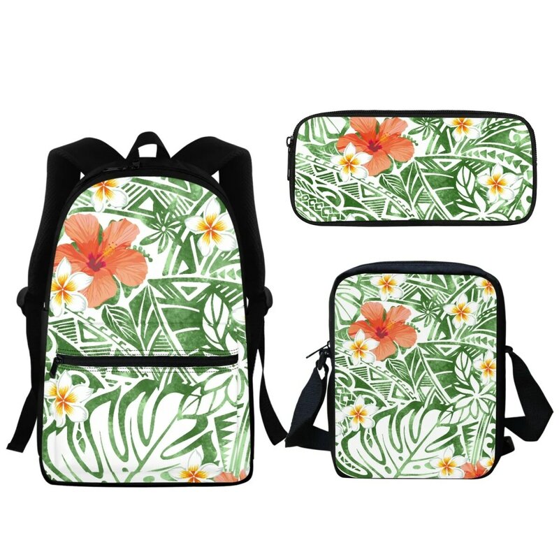 New Hibiscus Polynesian Design Student School Bag Kids Boys Girls Schoolbag Set Retro Zipper Printed BookBag Small Messenger Bag