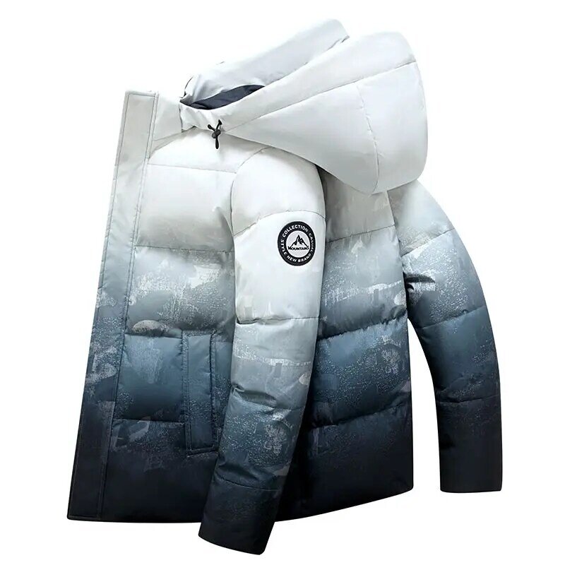 Zimowa nowa męska kurtka puchowa z kapturem lekka dopasowana krótka modna, ciepła, duża, uniwersalna odzież wierzchnia