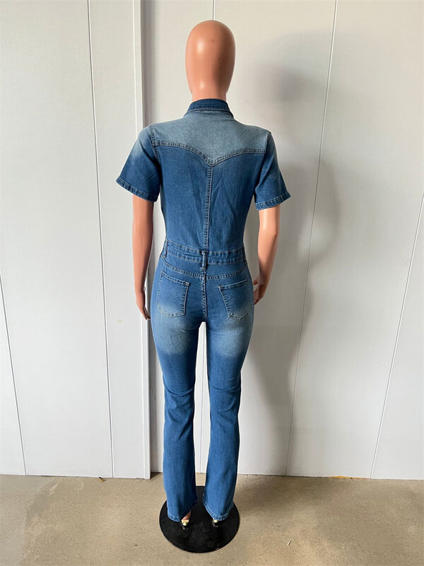 Modne kombinezony jeansowe damskie letnie ubrania Y2K z krótkim rękawem dopasowane jeansy rurki kombinezony jednoczęściowe kombinezony kombinezony