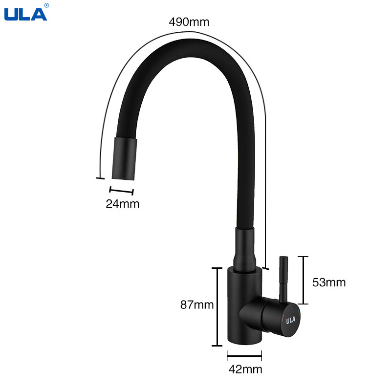Ulla-grifo Flexible para cocina, mezclador de agua fría y caliente, caño giratorio de 360 grados, con manguera colorida, color negro cromado
