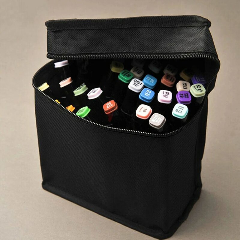 36/48/60/80Pcs Large Capacity Zipper Folding Art Markers Zipper Canvas Storage Pencil Bag Hold Marker Pen Storage Bag