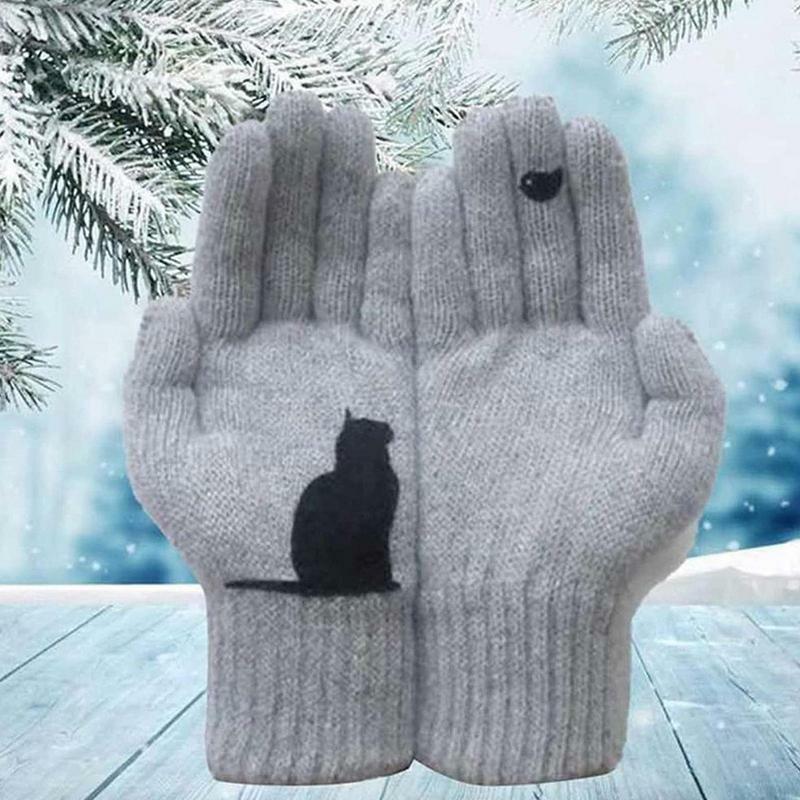 Cat Fan Cotton Gloves Cats Seeing Birds Gloves Cat Fan Cotton Gloves Women's Cat Lover Gift Pet Lover Gift Women Gloves