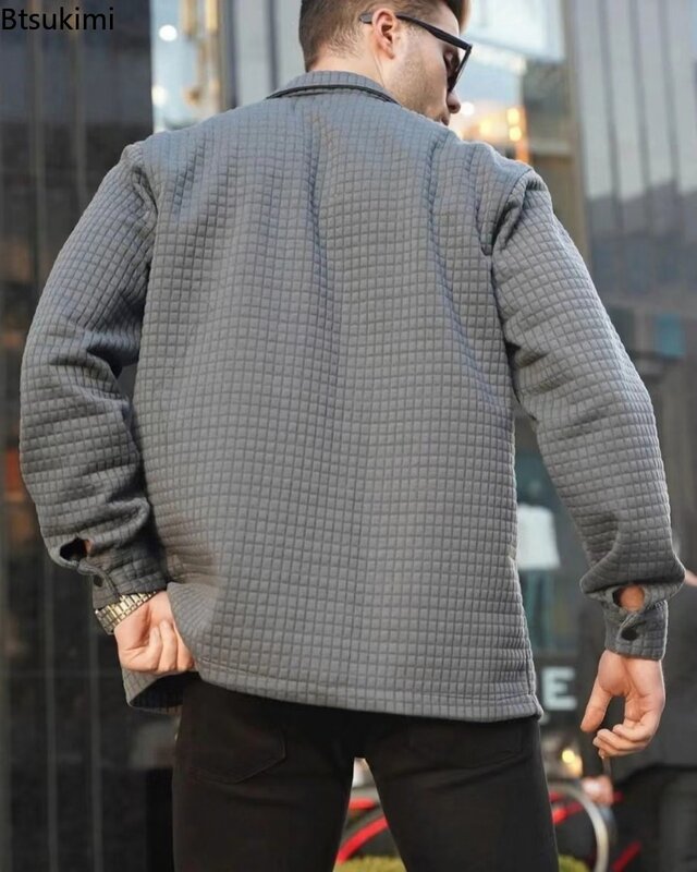 Мужская повседневная однотонная флисовая куртка, свободные повседневные пальто с отложным воротником, Мужская весенне-осенняя одежда, топы, 2024
