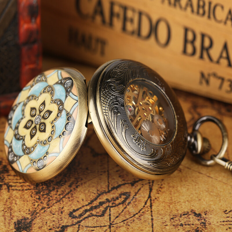 Bronze mecânico relógio de bolso para homens, mão vintage enrolamento, relógio de bolso retro, corrente pingente, luxo antigo relógio de Natal