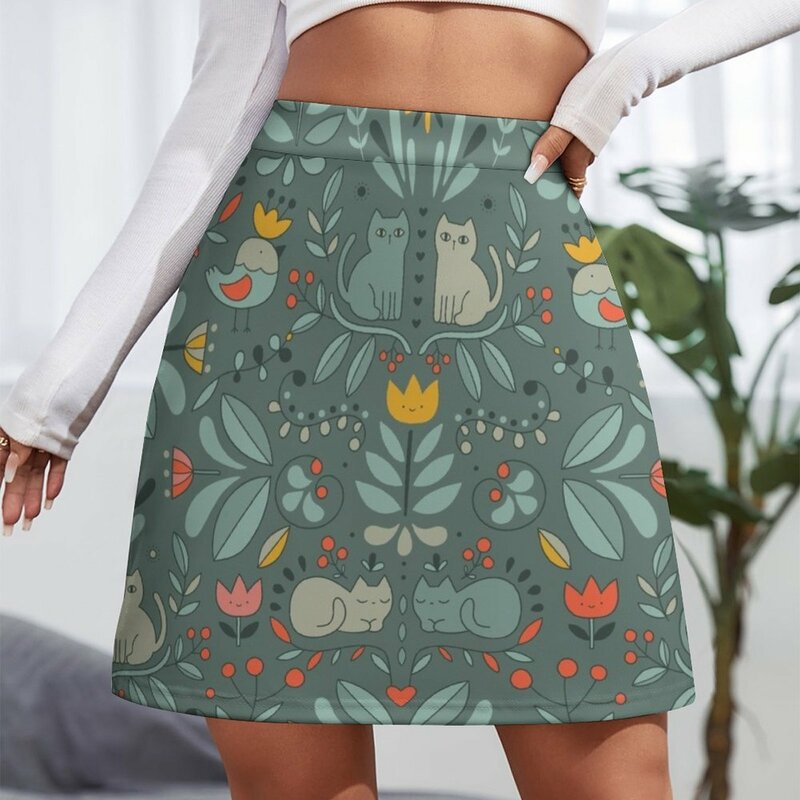 Minifalda de gato folclórico sueco para mujer, faldas de estilo coreano, ropa de verano, 2023