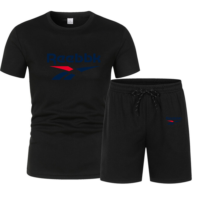 Men's new summer round neck T-shirt+shorts two-piece set, fashionable casual sports set, lightweight and quick drying clothing