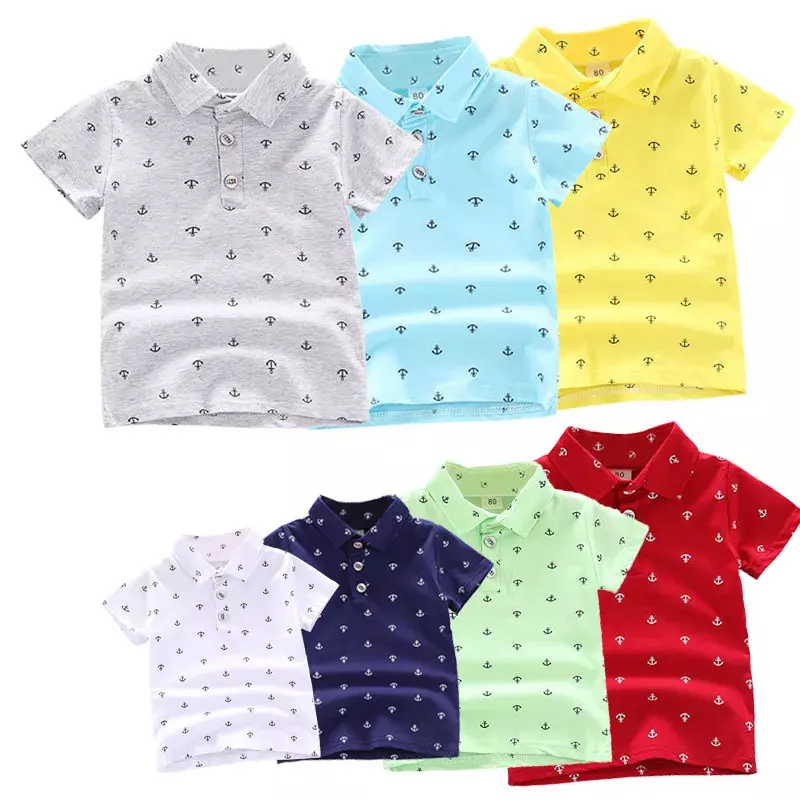 Летняя дышащая хлопковая рубашка с коротким рукавом и воротником с лацканами для маленьких мальчиков, 2024
