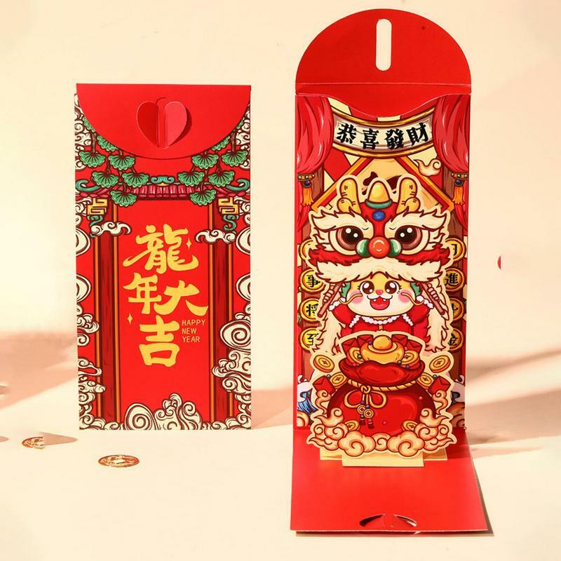Buste rosse 3D buste rosse per capodanno buste rosse buste cinesi rosse Creative Spring Festival Zodiac Dragon Pocket per il nuovo anno