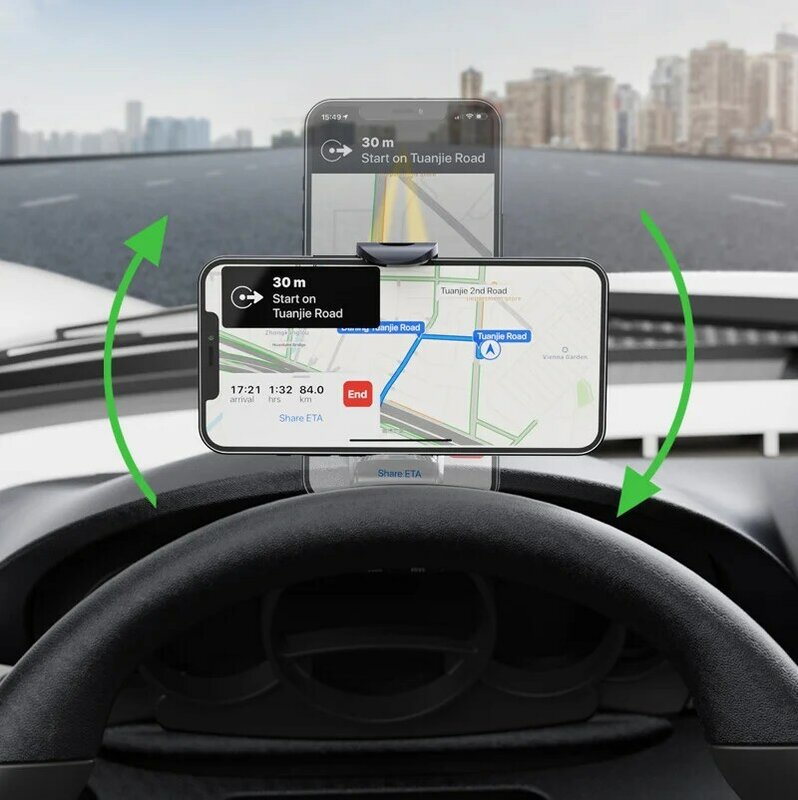 Suporte do telefone do painel do carro universal, clipe rotativo, suporte do telefone celular, suporte do GPS, Xiaomi, Samsung, iPhone