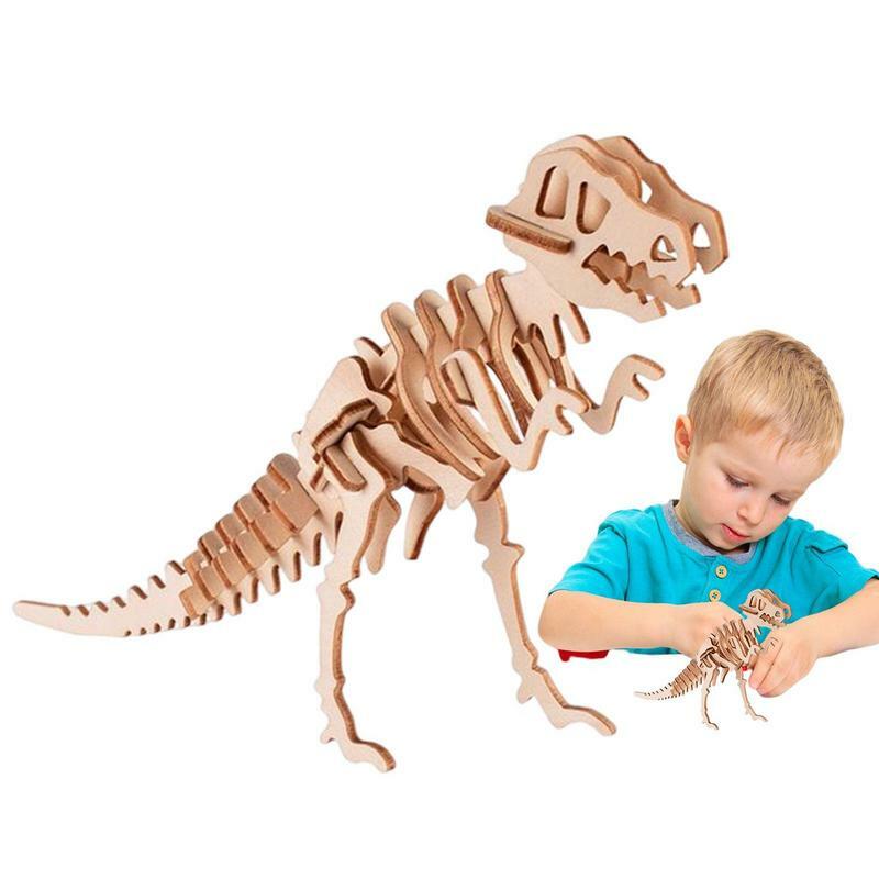 3D Wooden Puzzles DIY 3D Wooden Puzzle Dinosaur Animals Brain Teaser Educational Puzzles Assembly DIY Model Toy For Kids And