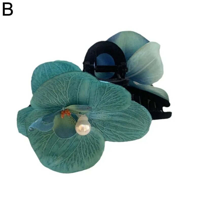 Simulado Flores Clipes de Cabelo, Retro Tubarão Clipe, Garras Floral, Pérola Headwear, Phalaenopsis Flor, Q4P2 Acessórios