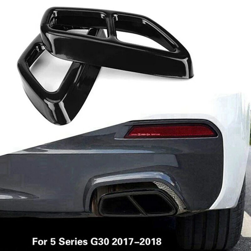 Car ABS Black Exhaust Tailpipe Cover, Peças de reposição para guarnição, Acessórios para BMW Série 5, G30, 528Li, 530Li, 2017-2018, 2pcs