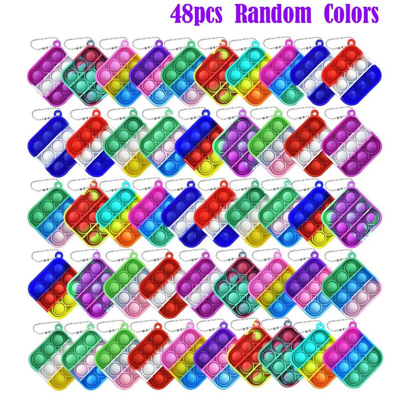 12/24/48Pcs Mini Pop Push Fidget Toys Set Keychain Fidget Toy Anti-Anxiety Stress Relief Hand Toy Pack for Kids Adults Gifts