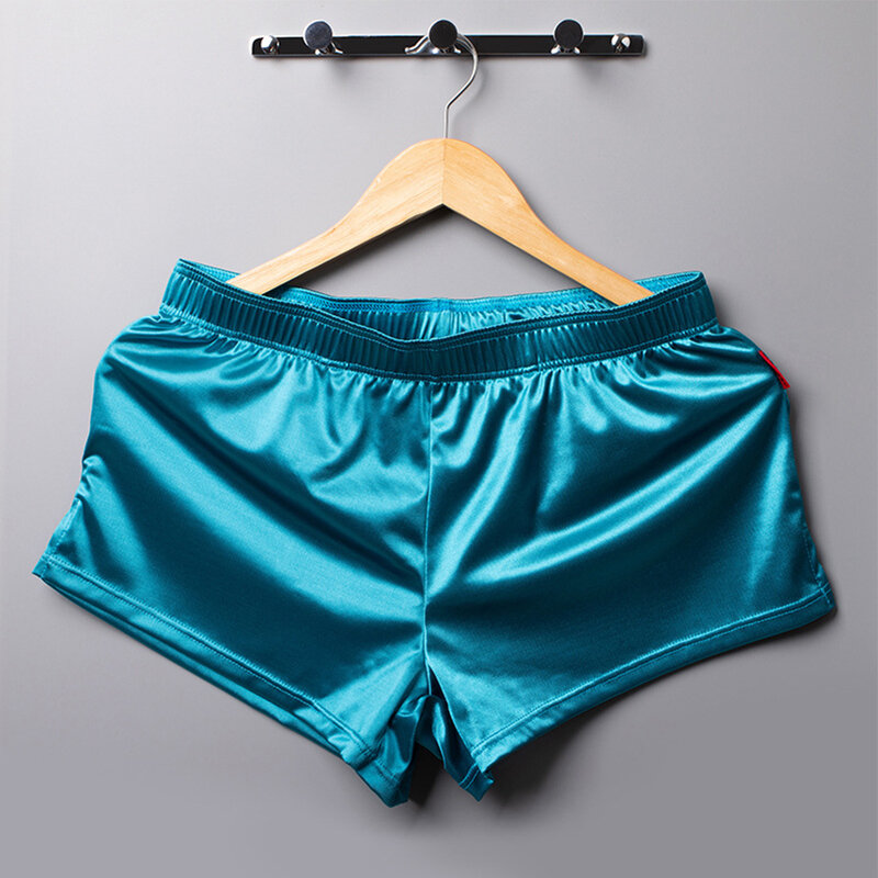 Seksowne męskie spodnie ze strzałkami błyszczący satynowe bokserki gładkie szorty piżamy na noc spodnie codzienne luźna bielizna nocna niską bieliznę