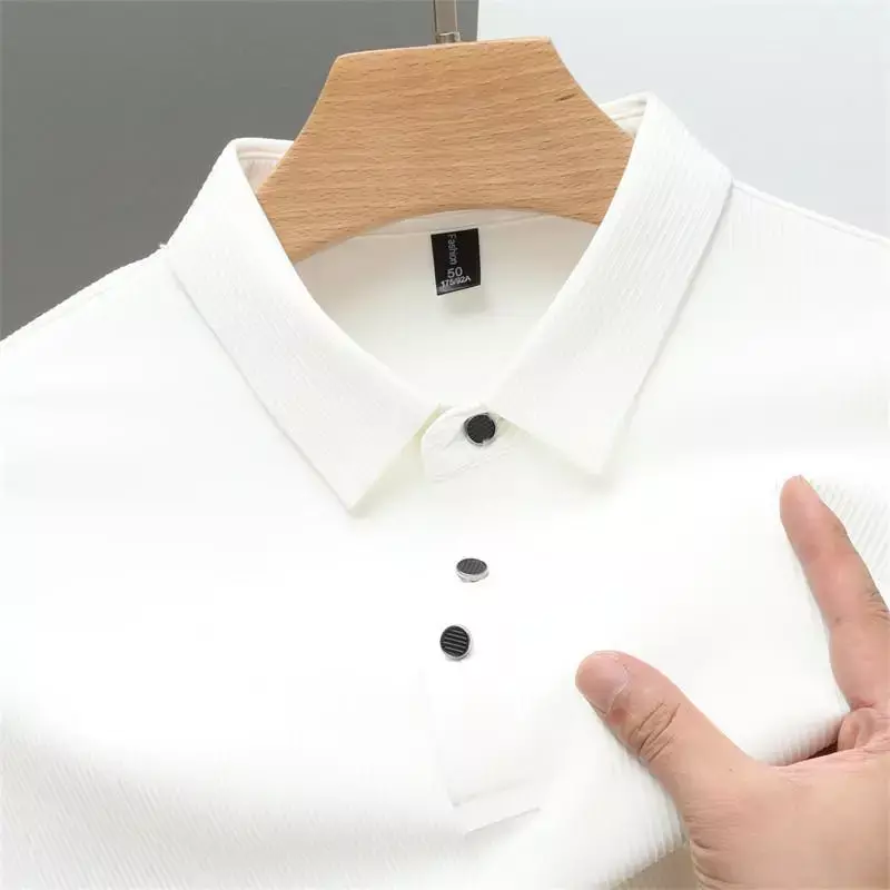 Camisa polo casual waffle manga curta masculina, top de cor sólida, moda, nova