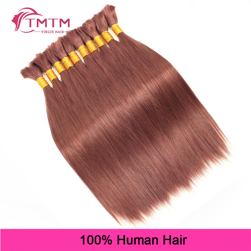Ekstensi rambut manusia jumlah besar lurus rambut manusia Remy Brasil tanpa anyaman 16-28 inci rambut jumlah besar coklat tembaga pra-warna untuk mengepang