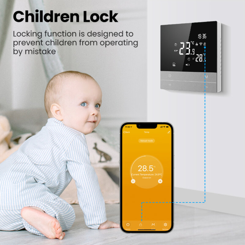 Security Protection Tuya 16A LCD Touch Thermostat Floor Heating Temperature Controller Wifi Phone Remote Voice Smart Alexa Googl