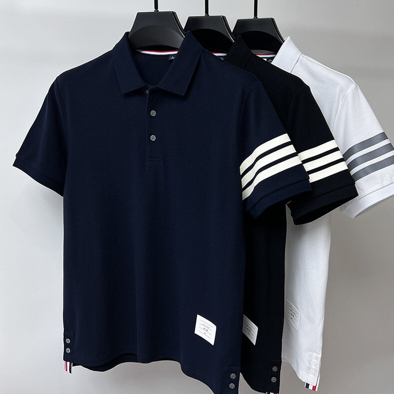 Striped Paul Polo Shirt Short-Sleeved T-shirt Men's Summer Pure Cotton Men's Half Sleeve Wear Clothes