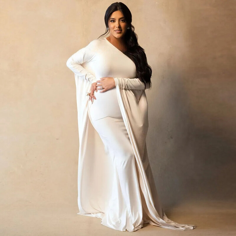 Elegant White Dresses For Maternity Photography Batwing Sleeve Long Even White Mermaid Women's Dress Pregnancy Photo Shoot Gowns