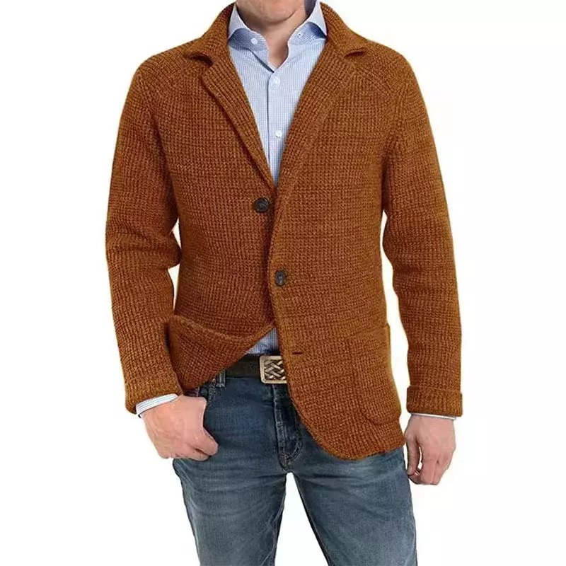 Jaket jas Single-Breasted pria, blazer lengan panjang kerah lipat untuk musim gugur dan dingin