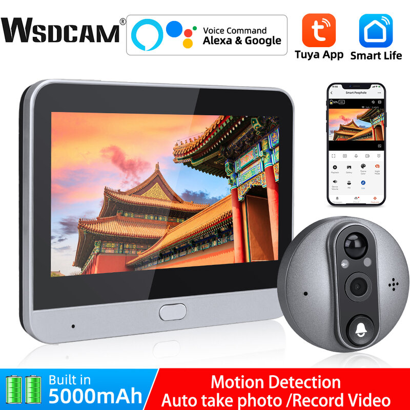 WSDCAM-LCD Vídeo Peephole Doorbell, 4.3 Polegada, Visão Noturna IR, Vídeo Eye Door Bell Visual, Casa Inteligente, Câmera ao ar livre