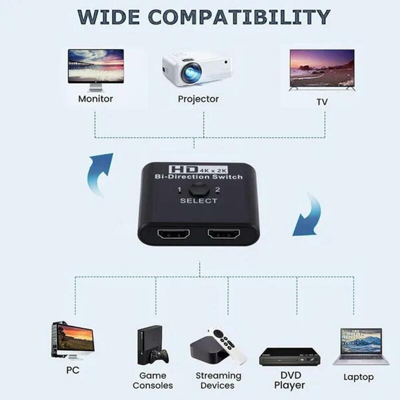 Commutateur HDMI bidirectionnel à 2 ports, répartiteur HDMI, ordinateur portable, PC, PS3, PS4, boîtier TV, moniteur, adaptateur de budgétaire TV, 4KX2K