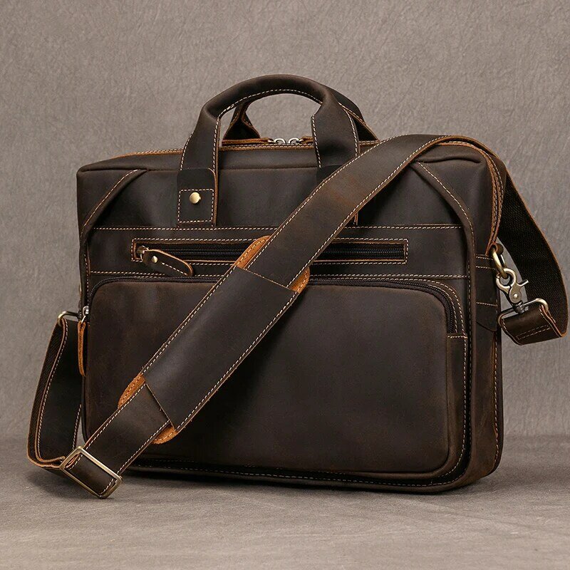 男性用本革ブリーフケース,手作りのデザイナーバッグ,14インチのコンピューターバッグ,2019で人気