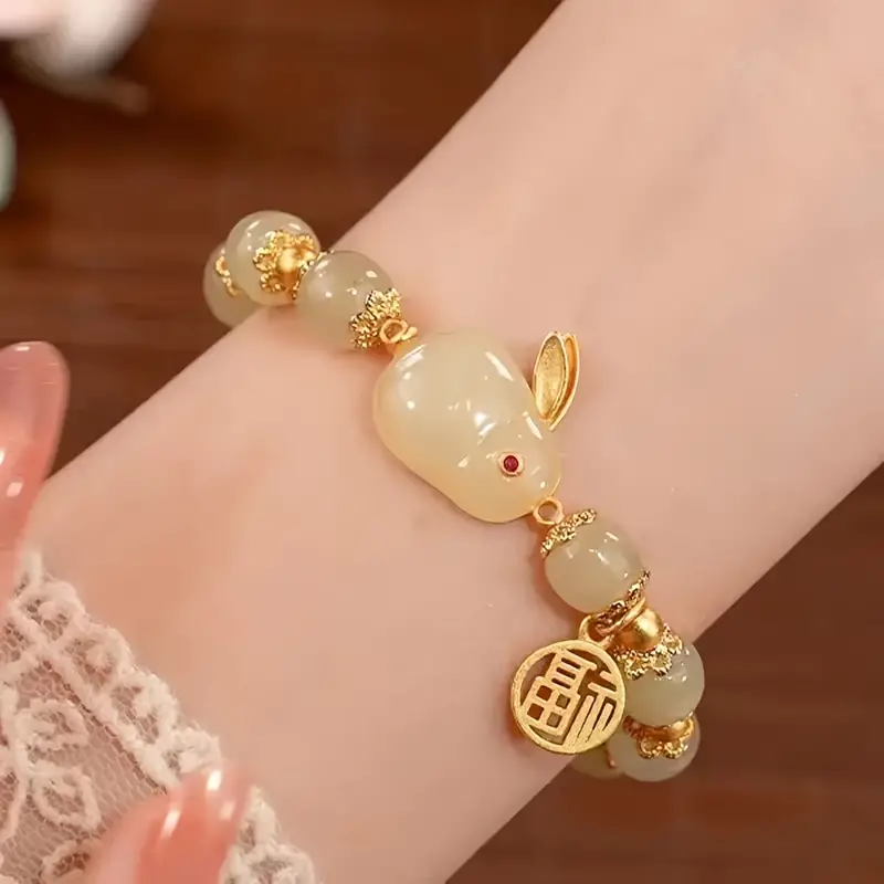 Jade pulseira de coelho feminino alta beleza estudante pulseira amigo antigo chinês do zodíaco coelho pulseira