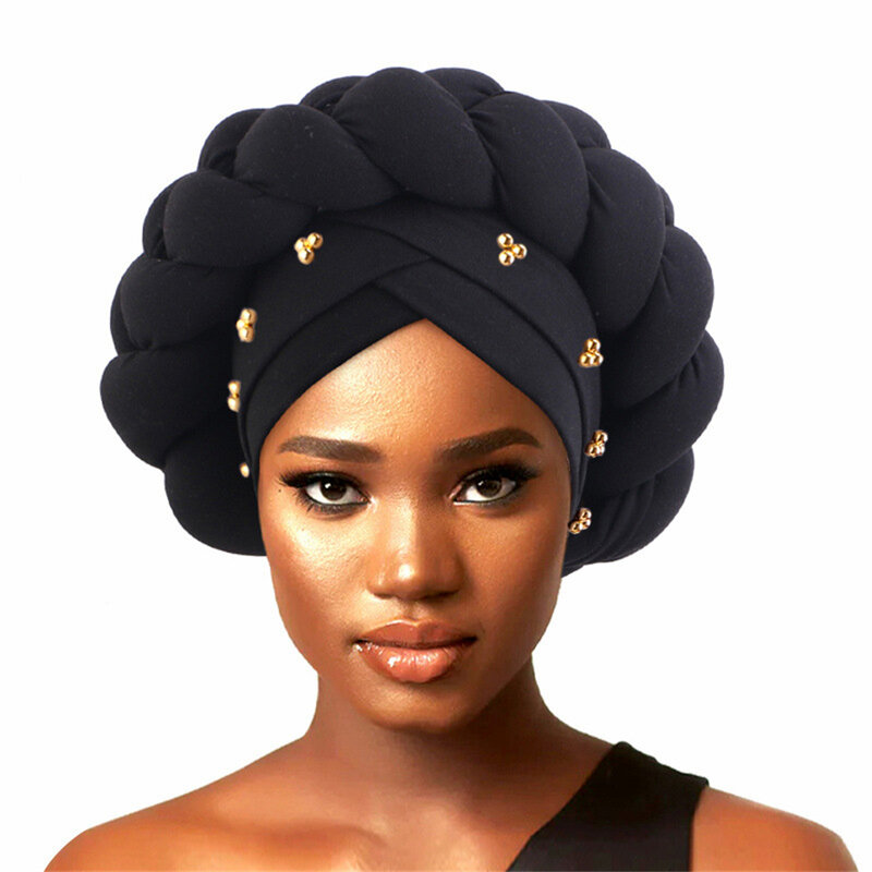 Auto Gele African Headtie Bonnet Hat Turban for Women Muslim Head Wrap Nigerian Scarf Braid Hijab Aso Oke Femme Chemo Caps Cover