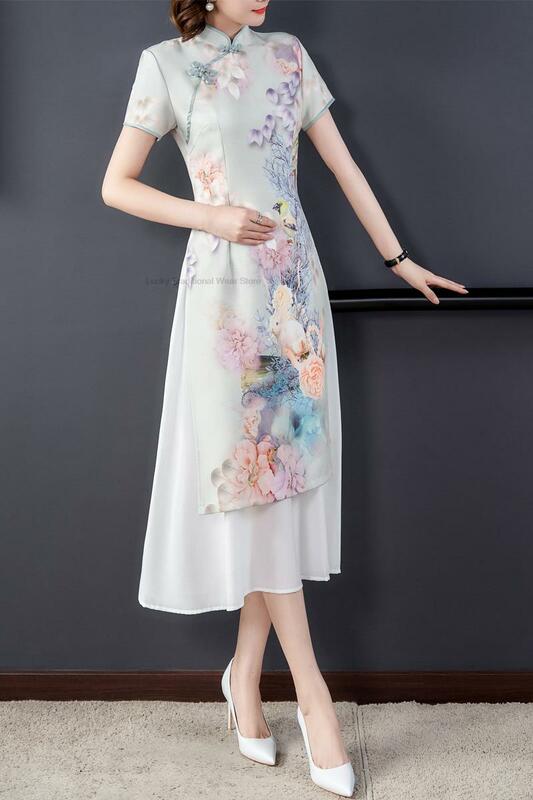 ヴィンテージ半袖シフォンドレス,伝統的なスタイル,結婚式のイブニングドレス,儀式用,中国のqiPao,p1