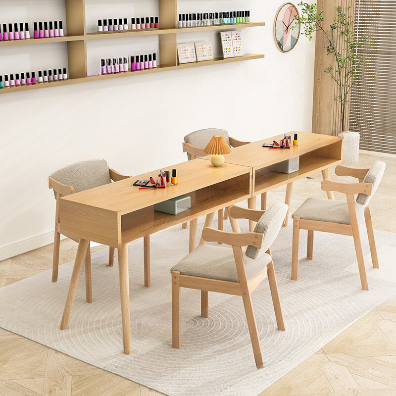مكتب أظافر خشبي للتخزين ، تصميم كاواي ، طاولة تجميل الأظافر ، منظم فني ، أثاث لصالون التجميل