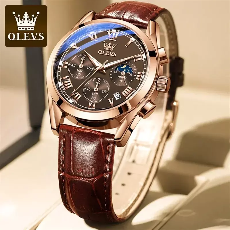 OLEVS kwarcowy zegarek dla mężczyzn Top marka zegarki luksusowe faza księżyca wodoodporne męskie zegarki moda Chronograph zegarki na rękę dla mężczyzn