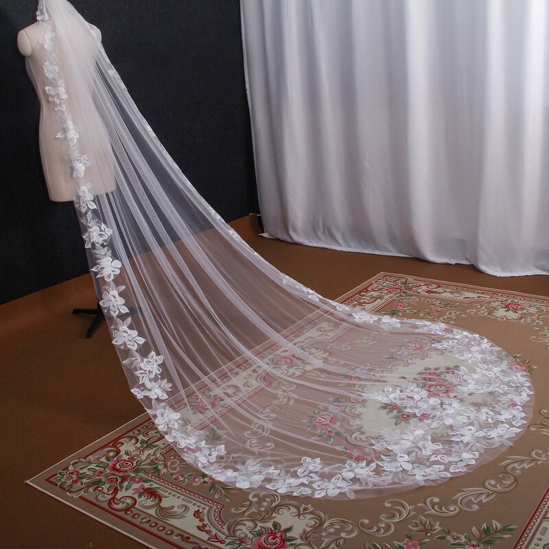 حجاب زفاف دانتيل أبيض عاجي ، إكسسوارات زفاف كاتدرائية 3 م ، جودة عالية