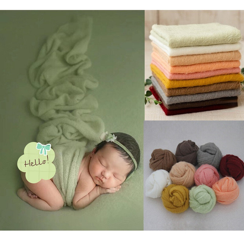 Pasgeboren Fotografie Props Baby Wraps Fotografie Studio Deken Achtergrond Mohair Gebreide Elastische Stof