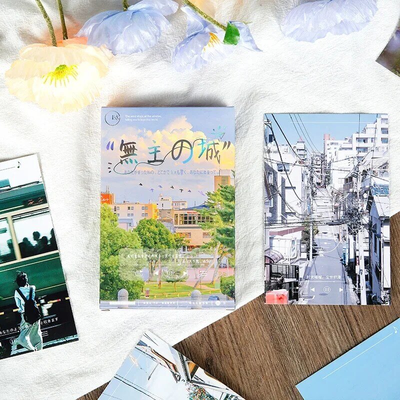 30 Buah/Wadah Kartu Pos Bronzing Perak Segar Di Jepang Pemandangan Kartu Ucapan Kota Tanpa Pemilik Kartu Huruf