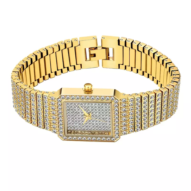 Reloj de lujo con diamantes ostentosos para mujer, relojes de Hip Hop para mujer, relojes de pulsera cuadrados dorados, nuevos
