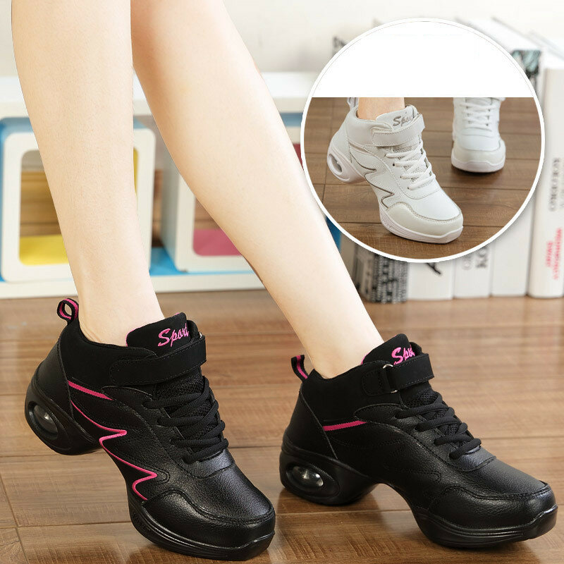 Женские кроссовки для танцев, женские современные кроссовки с мягкой подошвой, кожаные дышащие легкие женские спортивные кроссовки для танцев и фитнеса