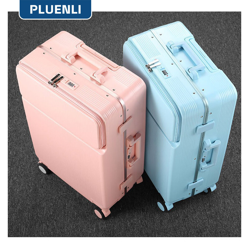 PLUENLI New Front Opening Aluminum Frame Luggage Women's Suitcase Men's Trolley Case Business Boarding