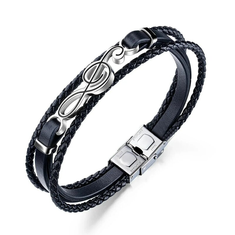 PPW1 Beaded Bracelet Mutilayer Braided Leather  For Men Stainless Steel Magnetic Bangle Jewelry Gift