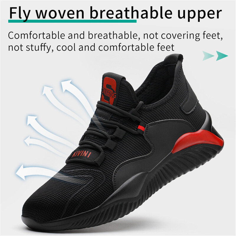 Calçados de segurança de pouco peso masculinos sapatos de trabalho anti-esmagamento cabeça de aço padrão europeu anti-smashing tênis anti-punctura