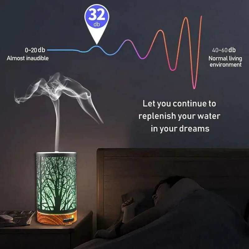 Metal Wood Aromatherapy Essential Oil Machine Ultrasonic Cool Mist 100ml 7 LED Lights  for Home Spa Air Humidifier Diffuser