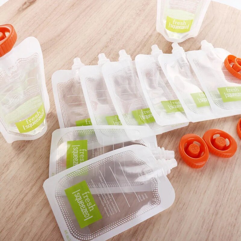 10pcs Reusable Food Pouches For Homemade Organic Puree Refillable Squeeze Storage Food Pouch For Baby Weaning Food
